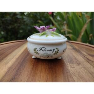 Vintage Floral Trinket Box Enesco Maruri Bone China February Birth